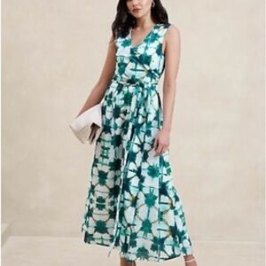 Banana Republic Voile Wrap Waist Teal Tie Dye Maxi Dress Size 12
